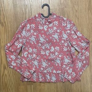 Floral Pink Women's Blouse with Ruffle Detail